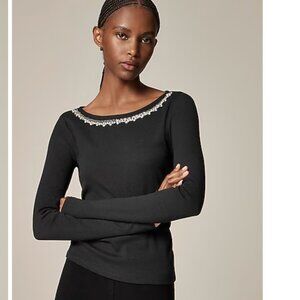 J Crew Vintage Rib Boatneck T-shirt with Embellishments M $80 NWT